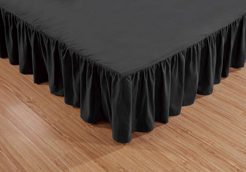 Sheets & Beyond Wrap Around Solid Microfiber Luxury Hotel Quality Fabric Bedroom Gathered Ruffled Bedding Bed Skirt 14 Inch Drop (King, Black) - Image 3
